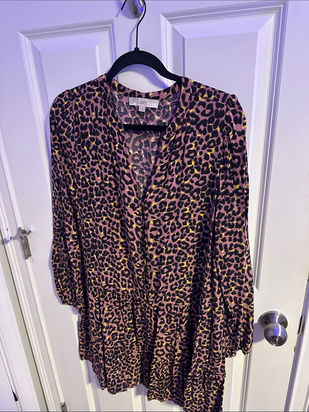 LOFT Pink & Black Leopard Tiered Tunic